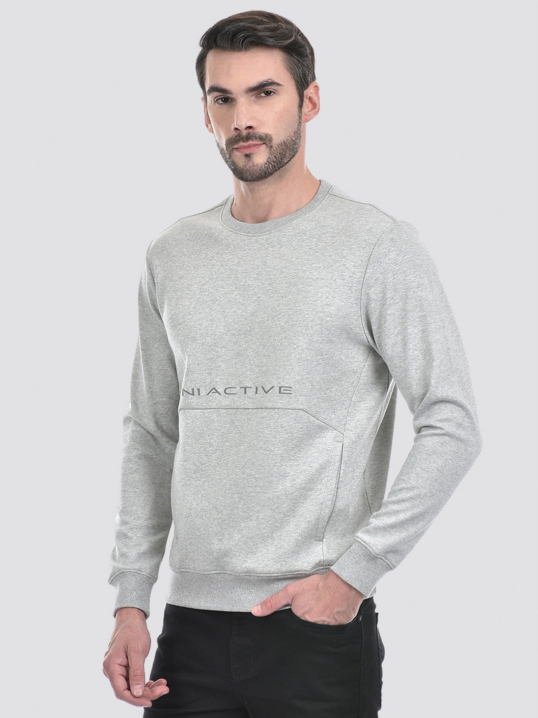 Numero Uno Men Solid Grey Round Neck Sweatshirt